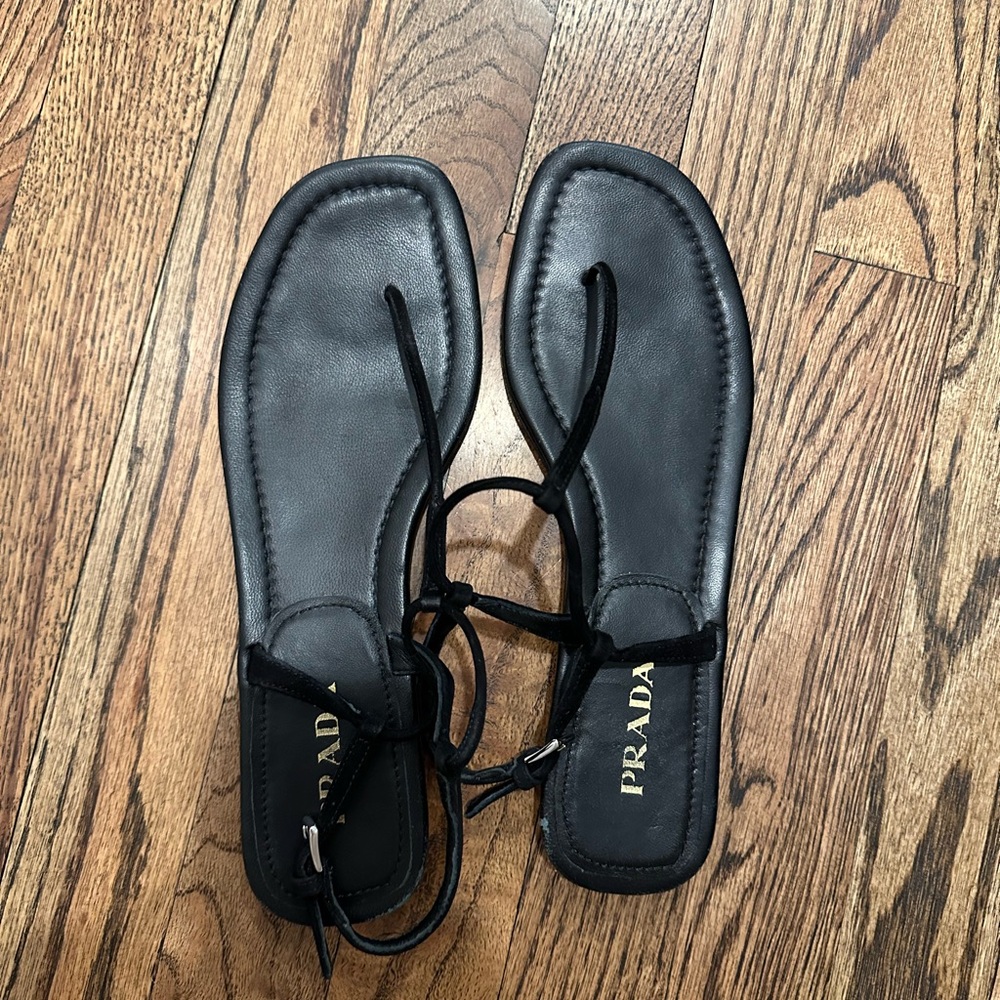 Prada Black Leather Women's Sandals Size 39.5 9.5